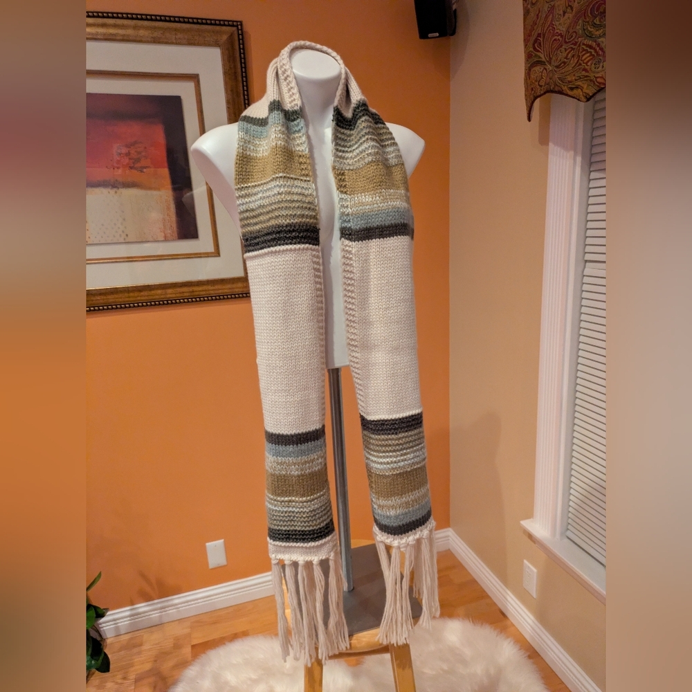 Rampage Textured Knit in Beige and Cream  Long Scarve